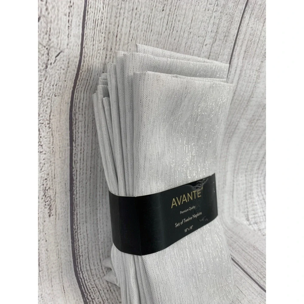 Avante Cloth Napkins 18x18 Silver (Set of 12) Metallic Shimmer Festive Holiday